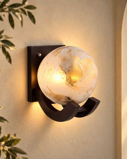Nordic Wooden Wall Lamps, Zedo E27 Sconces with Marble Glass Shades