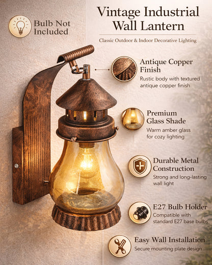 Rustic Wall Light Fixtures, Oil Rubbed Rust Finish Indoor Vintage Wall Sconce Industrial Lamp Fixture Glass Shade Farmhouse Metal Sconces for Bedroom Living Room Cafe