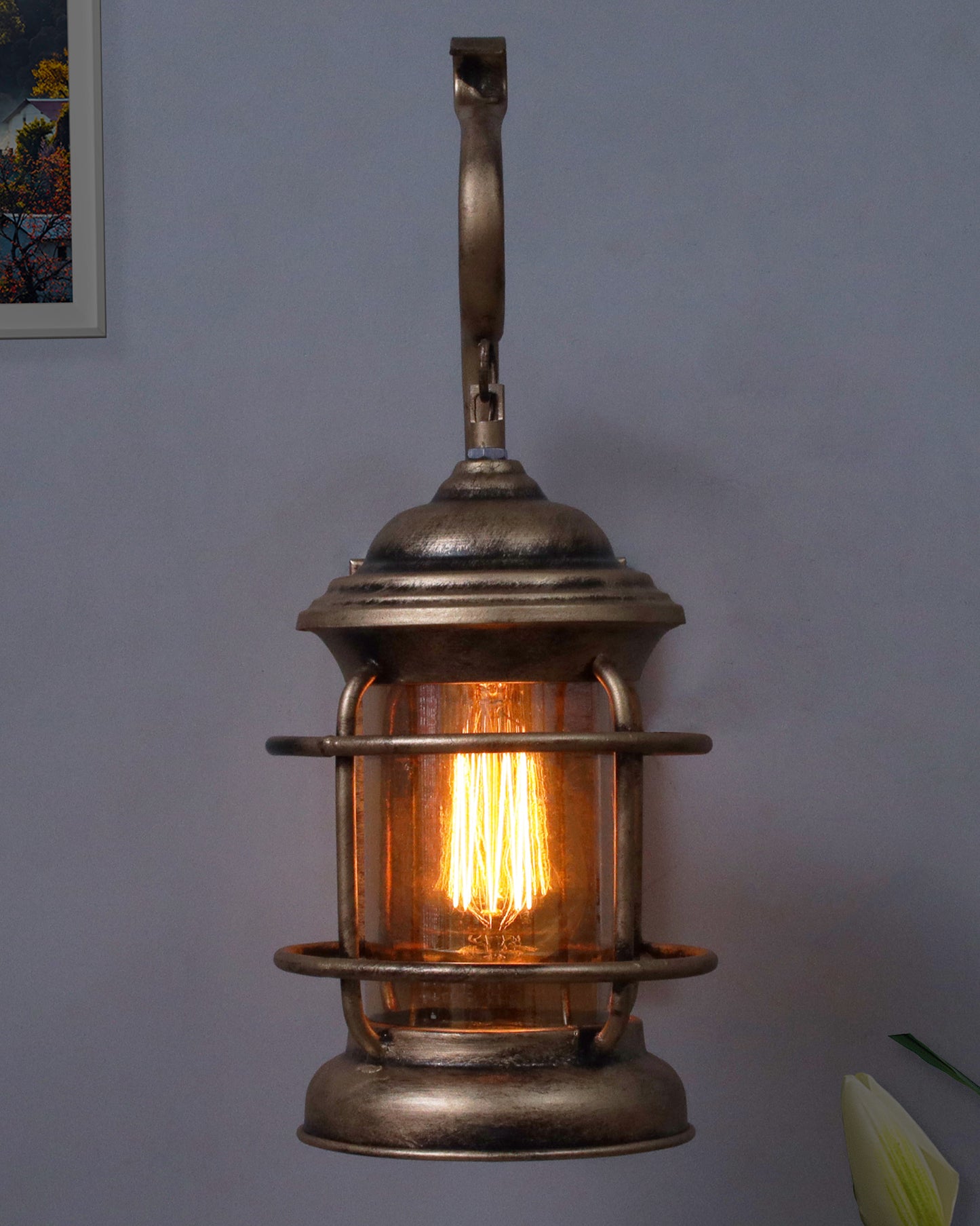 Rustic Wall Light Fixtures, Oil Rubbed Bronze Finish Indoor Vintage Wall Sconce Industrial Lamp Fixture Glass Shade Farmhouse Metal Sconces for Bedroom Living Room Cafe, Wall Cage Cylinder