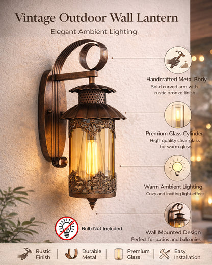 Rustic Wall Light Fixtures, Oil Rubbed Rust Finish Indoor Vintage Wall Sconce Industrial Lamp Fixture Glass Shade Farmhouse Metal Sconces for Bedroom Living Room Cafe, Wall Filgree Cylinder