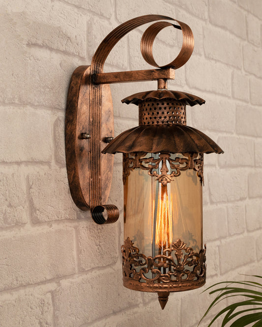 Rustic Wall Light Fixtures, Oil Rubbed Rust Finish Indoor Vintage Wall Sconce Industrial Lamp Fixture Glass Shade Farmhouse Metal Sconces for Bedroom Living Room Cafe, Wall Filgree Cylinder