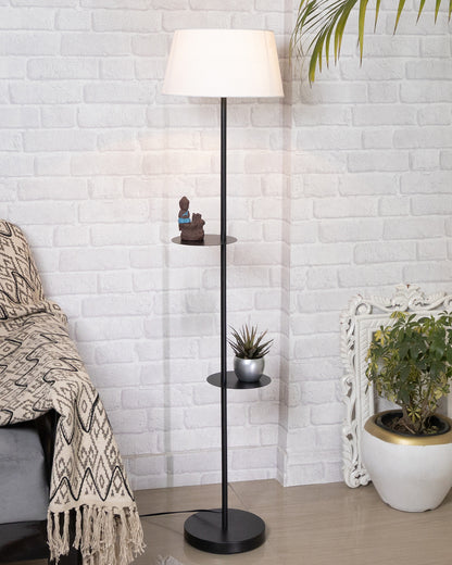 Contemporary Duo Shelf Metal Floor Lamp, Bedside Living room Office Home Decor Lamp, Black