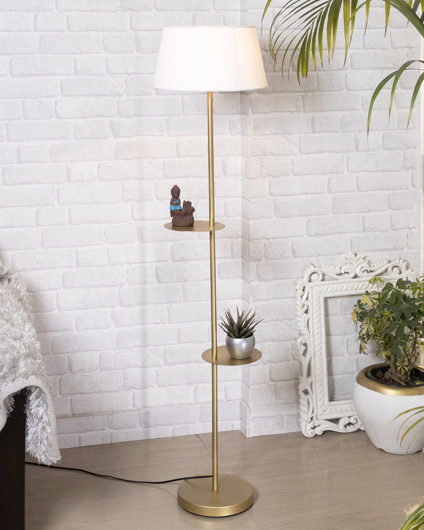 Contemporary Duo Shelf Metal Floor Lamp, Bedside Living room Office Home Decor Lamp, Golden