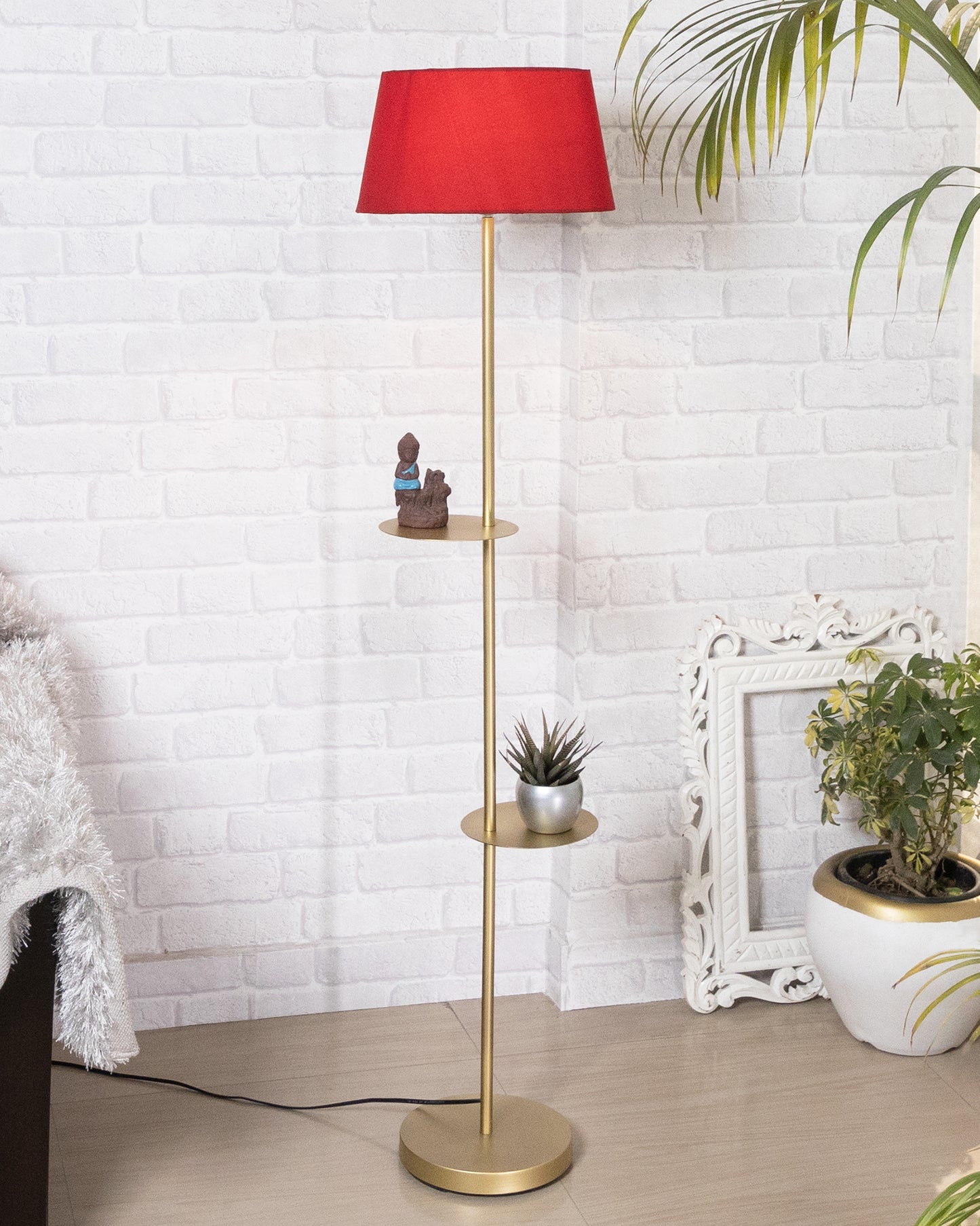 Contemporary Duo Shelf Metal Floor Lamp, Bedside Living room Office Home Decor Lamp, Golden