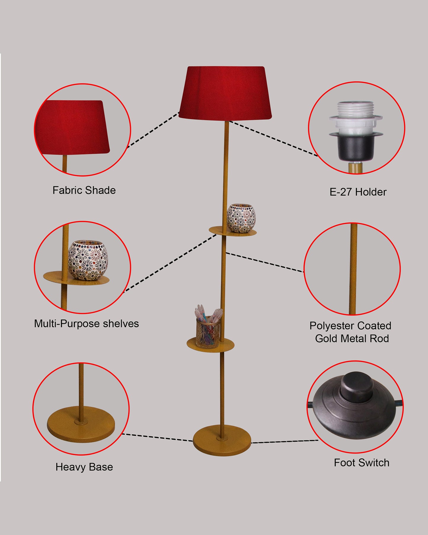 Contemporary Duo Shelf Metal Floor Lamp, Bedside Living room Office Home Decor Lamp, Golden