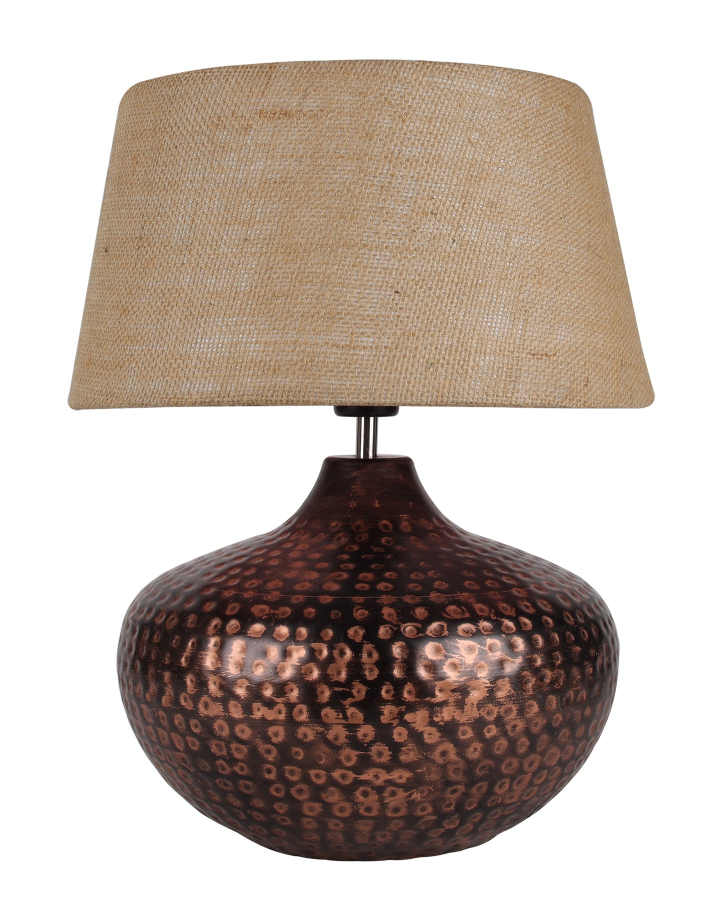 Gourd Metal Antique Hammered Oil-Rubbed Bronze Table Lamp Linen with Jute Shade