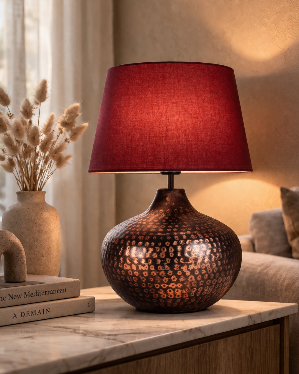 Gourd Metal Antique Hammered Oil-Rubbed Bronze Table Lamp Linen with Jute Shade