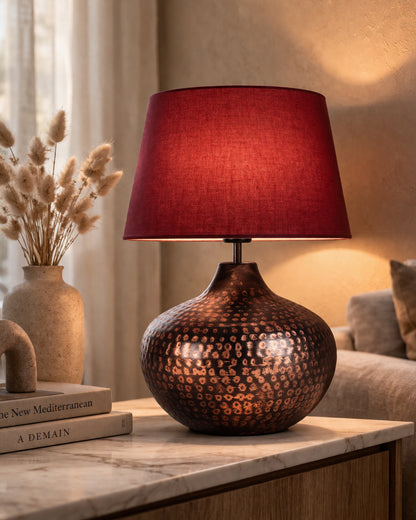 Gourd Metal Antique Hammered Oil-Rubbed Bronze Table Lamp Linen with Jute Shade