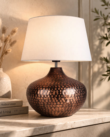 Gourd Metal Antique Hammered Oil-Rubbed Bronze Table Lamp Linen with Jute Shade