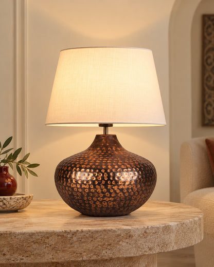 Gourd Metal Antique Hammered Oil-Rubbed Bronze Table Lamp Linen with Jute Shade