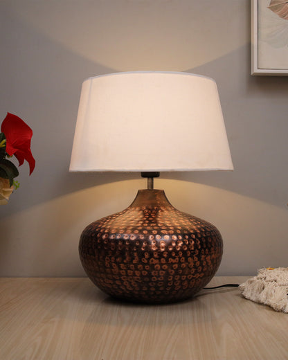 Gourd Metal Antique Hammered Oil-Rubbed Bronze Table Lamp Linen with Jute Shade