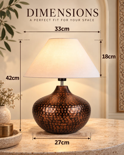 Gourd Metal Antique Hammered Oil-Rubbed Bronze Table Lamp Linen with Jute Shade