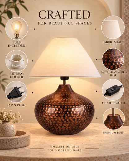 Gourd Metal Antique Hammered Oil-Rubbed Bronze Table Lamp Linen with Jute Shade