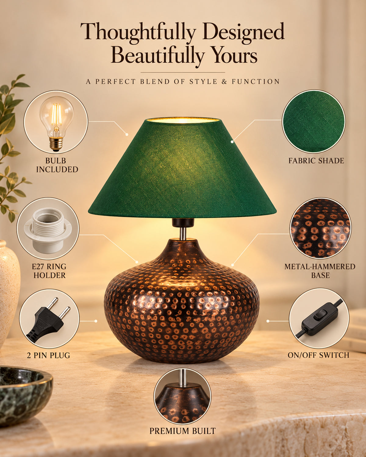 Gourd Metal Antique Hammered Oil-Rubbed Bronze Table Lamp Linen with Jute Shade