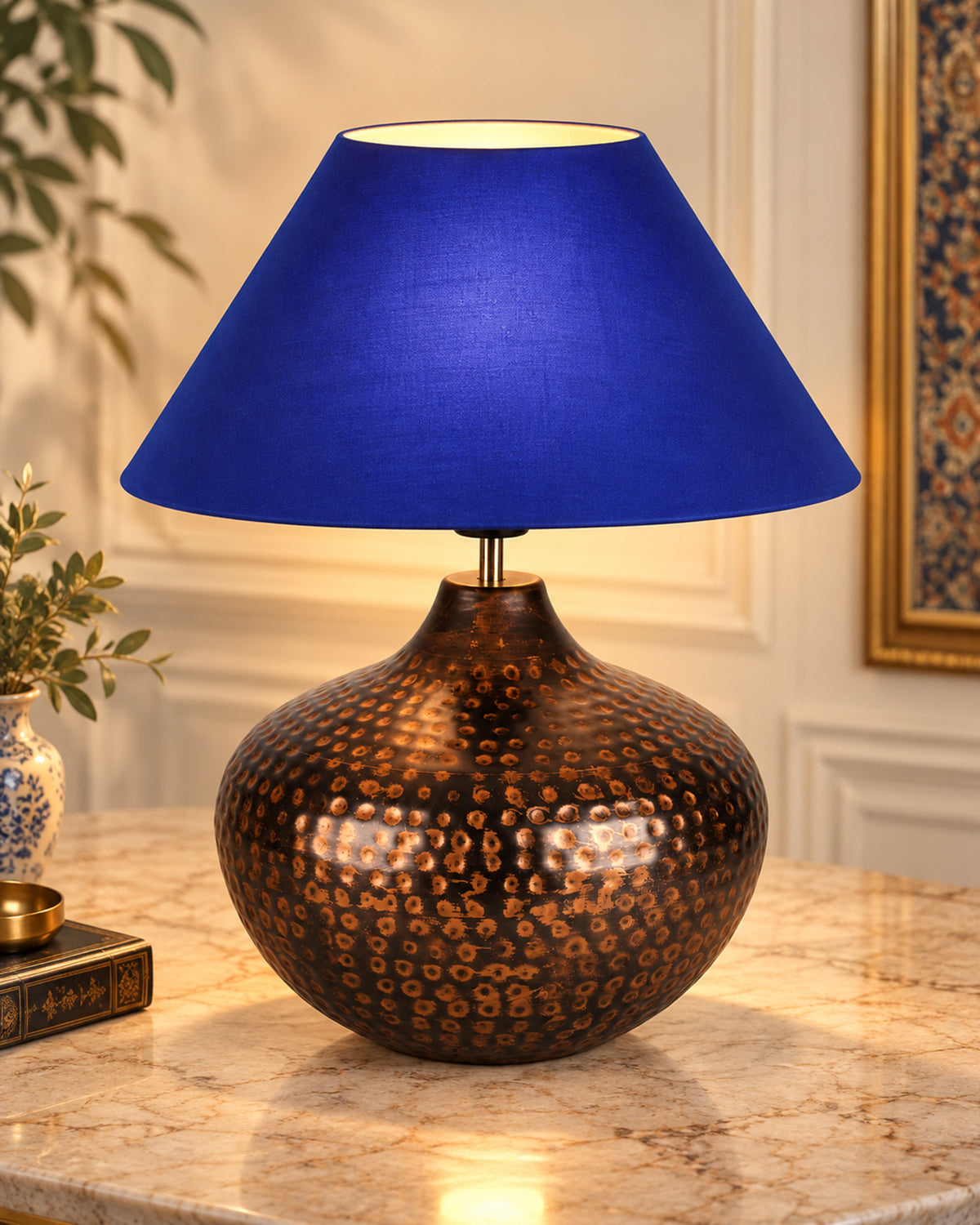 Gourd Metal Antique Hammered Oil-Rubbed Bronze Table Lamp Linen with Jute Shade