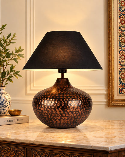 Gourd Metal Antique Hammered Oil-Rubbed Bronze Table Lamp Linen with Jute Shade