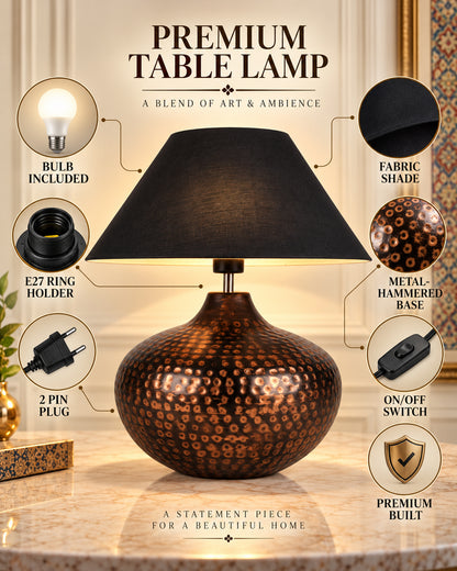 Gourd Metal Antique Hammered Oil-Rubbed Bronze Table Lamp Linen with Jute Shade