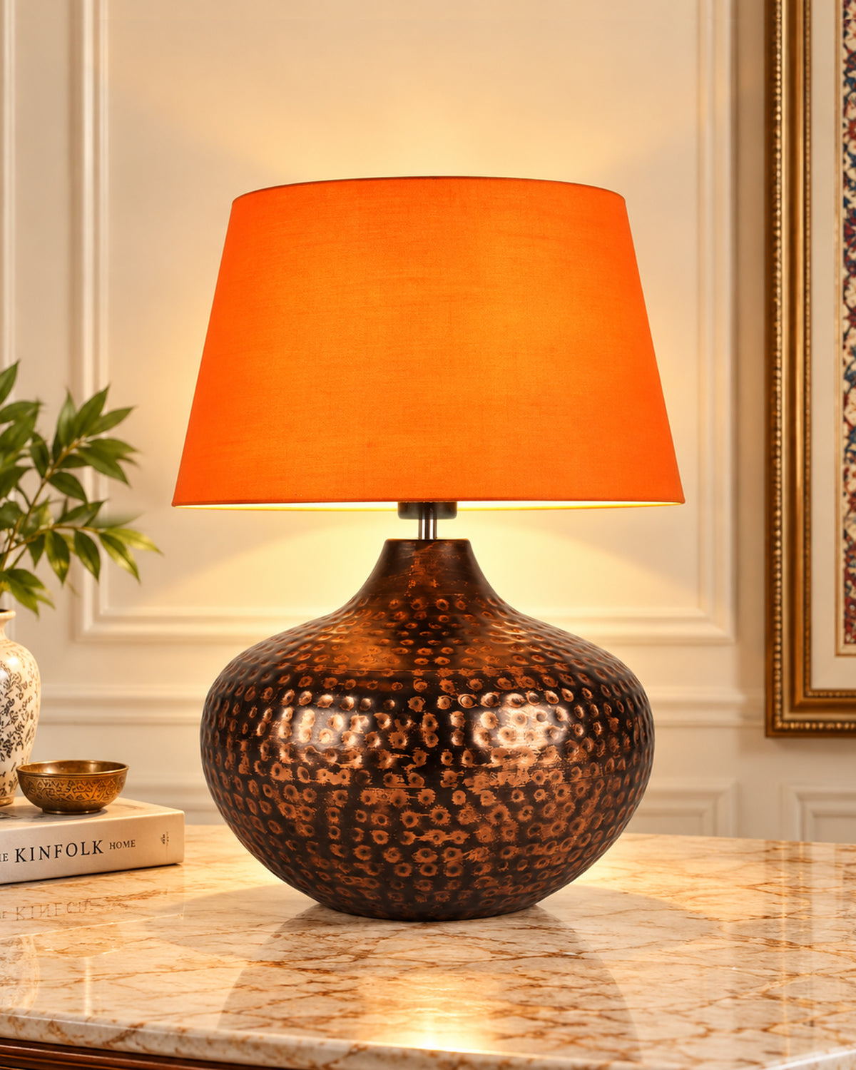 Gourd Metal Antique Hammered Oil-Rubbed Bronze Table Lamp Linen with Jute Shade