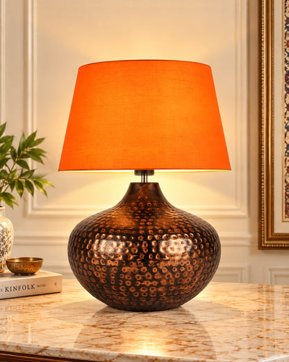 Gourd Metal Antique Hammered Oil-Rubbed Bronze Table Lamp Linen with Jute Shade