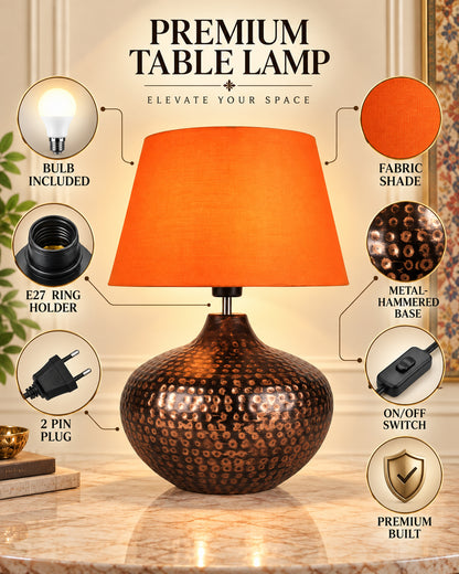 Gourd Metal Antique Hammered Oil-Rubbed Bronze Table Lamp Linen with Jute Shade
