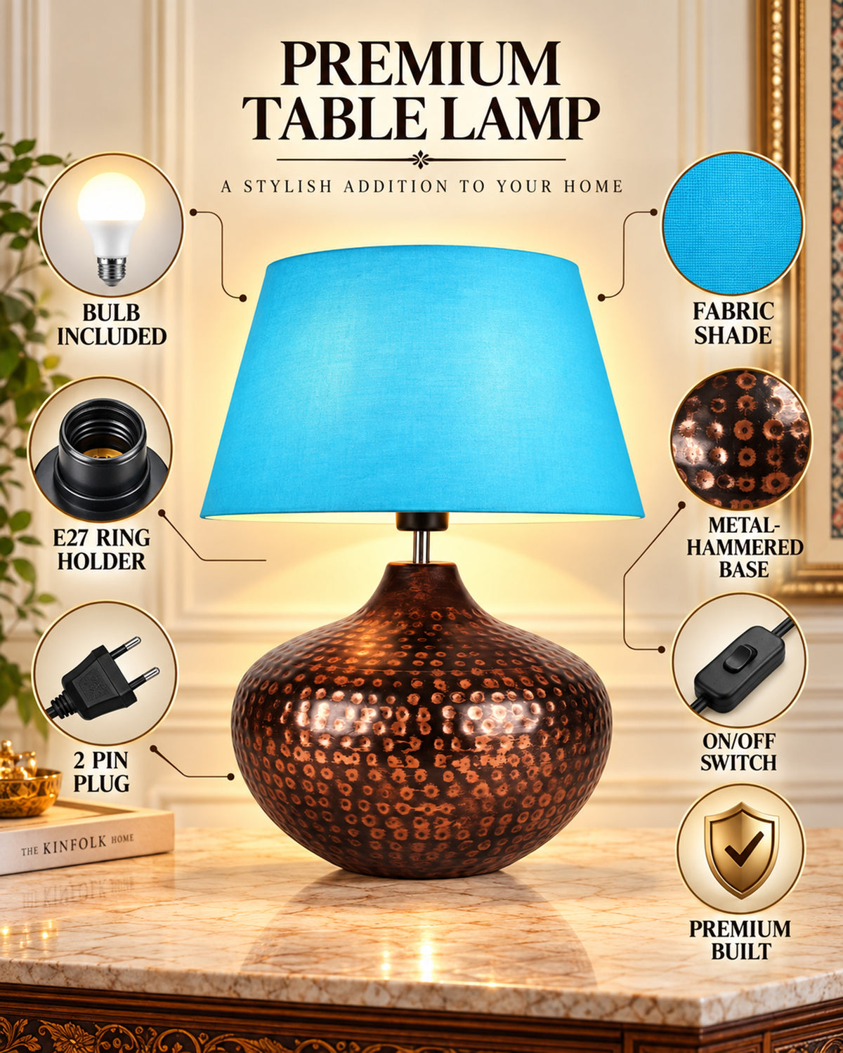 Gourd Metal Antique Hammered Oil-Rubbed Bronze Table Lamp Linen with Jute Shade