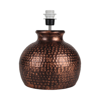 Pot Antique Table Lamp Hammered Oil-Rubbed Bronze Metal Linen Drum Shade for Living Room Family Bedroom