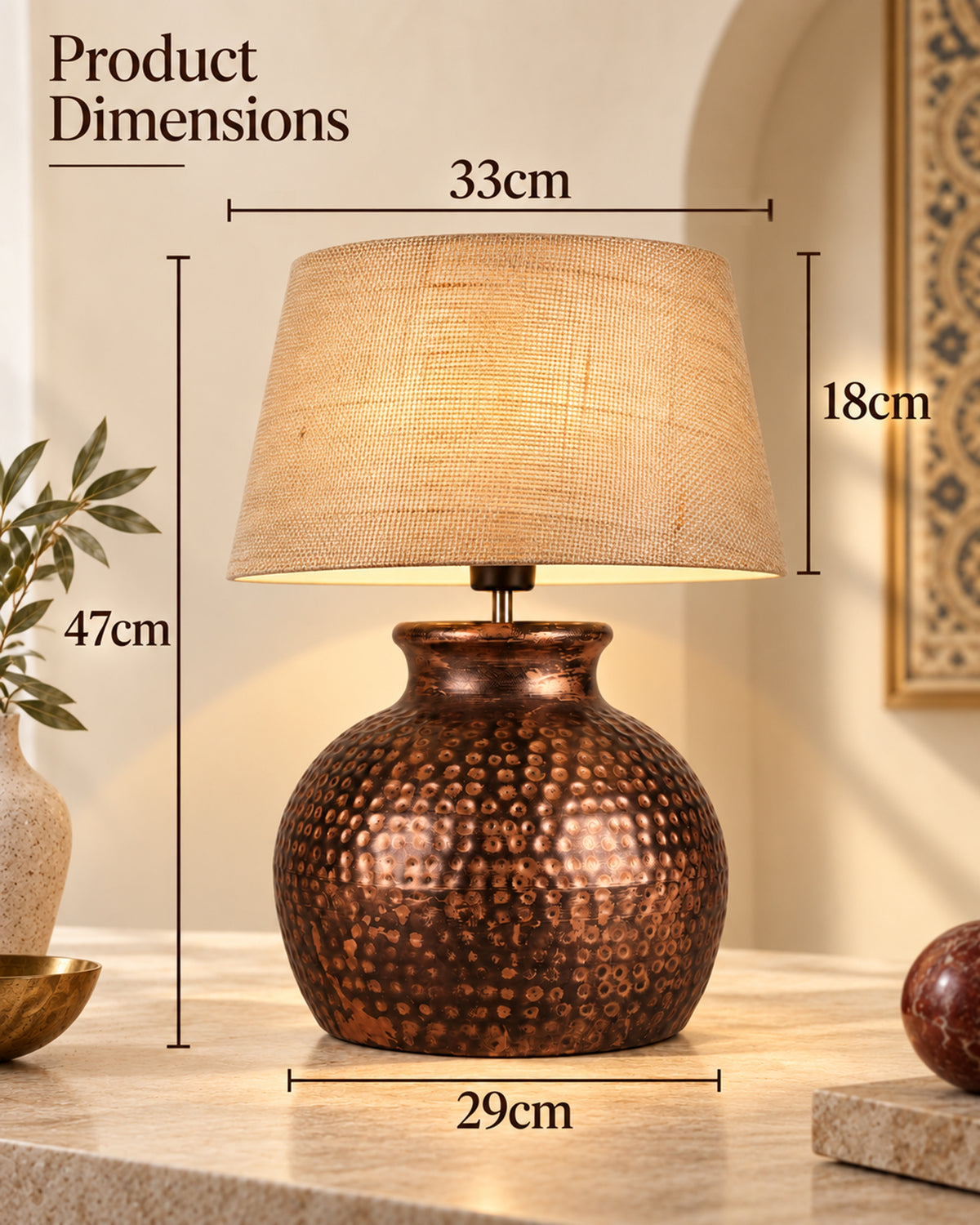 Pot Antique Table Lamp Hammered Oil-Rubbed Bronze Metal Linen Drum Shade for Living Room Family Bedroom