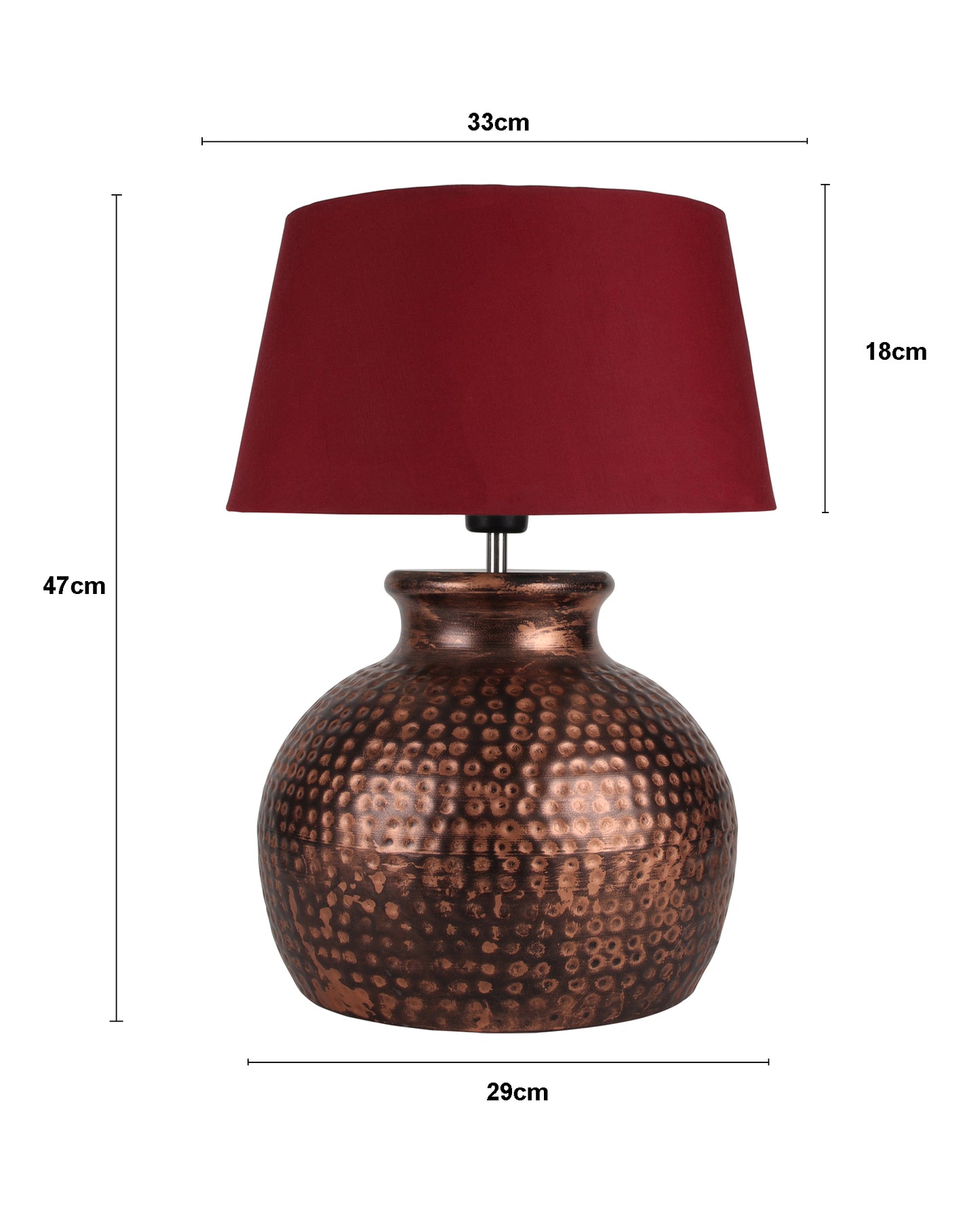 Pot Antique Table Lamp Hammered Oil-Rubbed Bronze Metal Linen Drum Shade for Living Room Family Bedroom