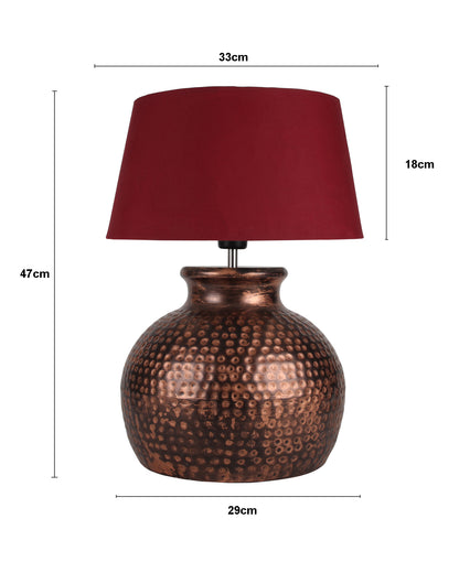 Pot Antique Table Lamp Hammered Oil-Rubbed Bronze Metal Linen Drum Shade for Living Room Family Bedroom