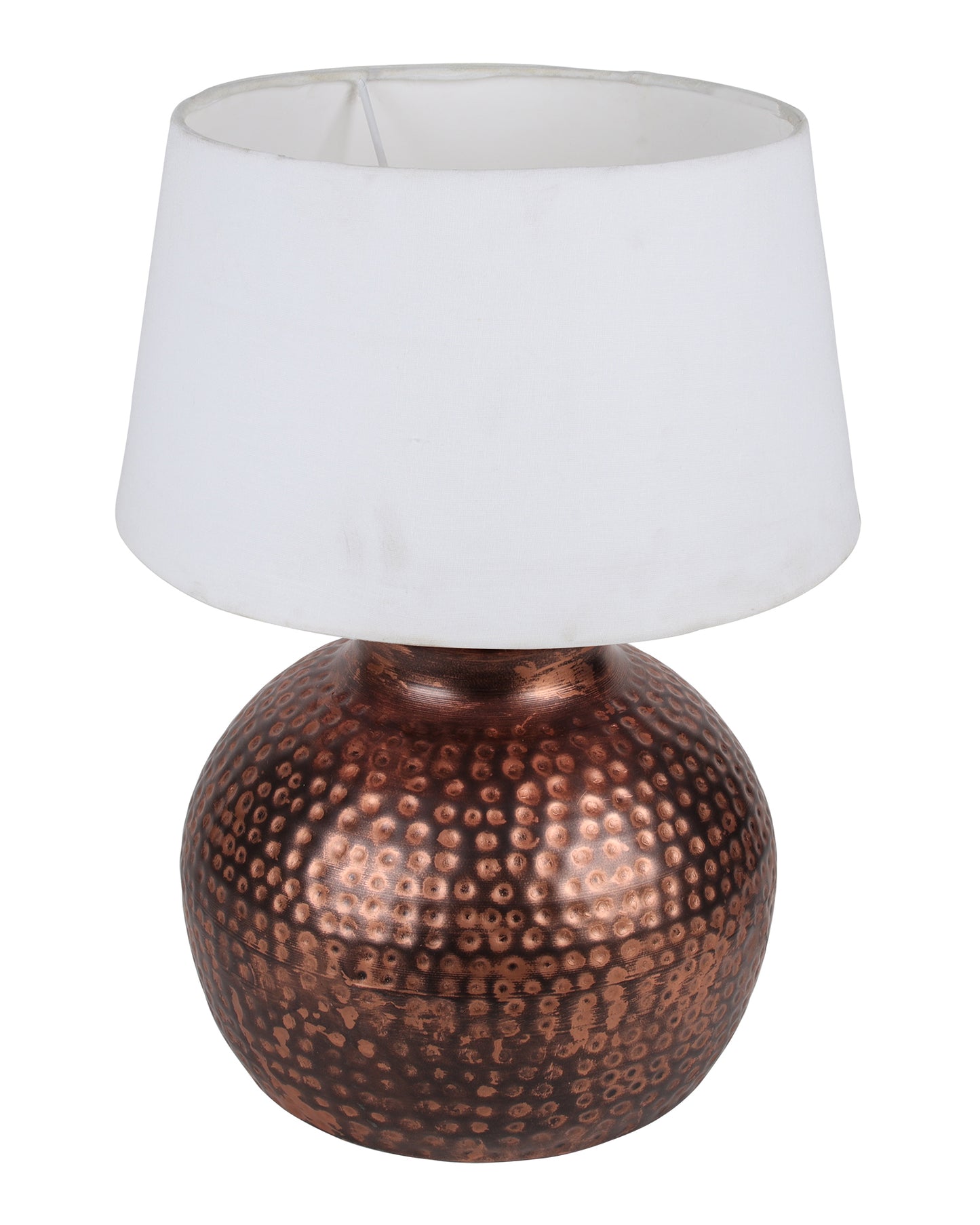 Pot Antique Table Lamp Hammered Oil-Rubbed Bronze Metal Linen Drum Shade for Living Room Family Bedroom