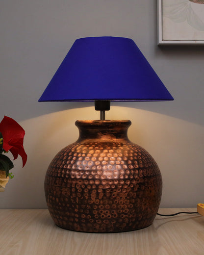 Pot Antique Table Lamp Hammered Oil-Rubbed Bronze Metal Linen Drum Shade for Living Room Family Bedroom