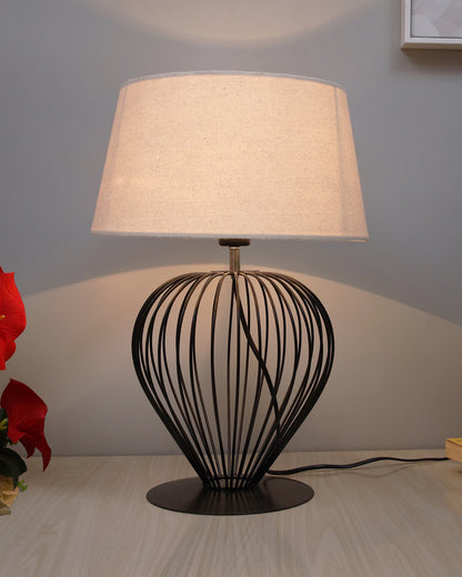 Black Modern Tulip Table Lamp - Minimalist Small Bedside Lamp with Hollowed Out Base Linen Fabric Shade, Vintage Nightstand Lamp for Bedroom Living Room Side Table Desk Kids Room