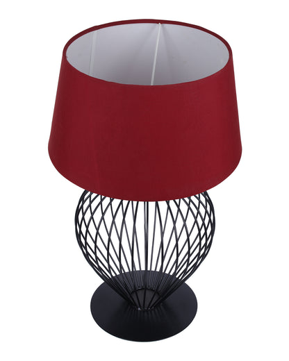 Black Modern Tulip Table Lamp - Minimalist Small Bedside Lamp with Hollowed Out Base Linen Fabric Shade, Vintage Nightstand Lamp for Bedroom Living Room Side Table Desk Kids Room