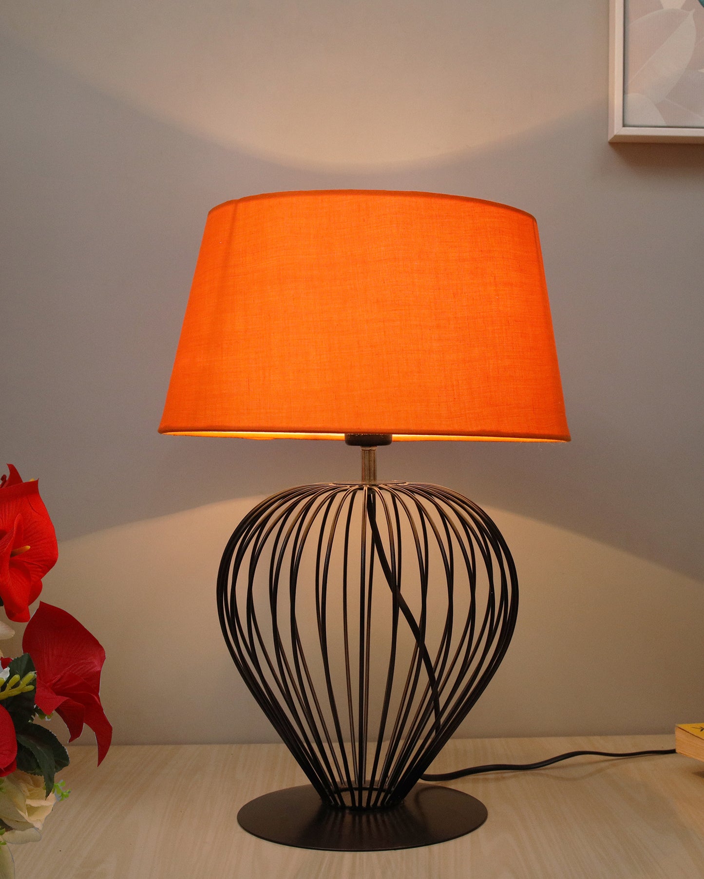Black Modern Tulip Table Lamp - Minimalist Small Bedside Lamp with Hollowed Out Base Linen Fabric Shade, Vintage Nightstand Lamp for Bedroom Living Room Side Table Desk Kids Room