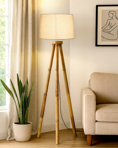 Wood Tripod Floor Lamp, Mid Century Standing Lamp, E27 Lamp Base, With shade Modern Design Floor Reading Lamp for Living Room Bedroom, Study Room and Office