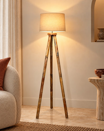 Wood Tripod Floor Lamp, Mid Century Standing Lamp, E27 Lamp Base, With shade Modern Design Floor Reading Lamp for Living Room Bedroom, Study Room and Office