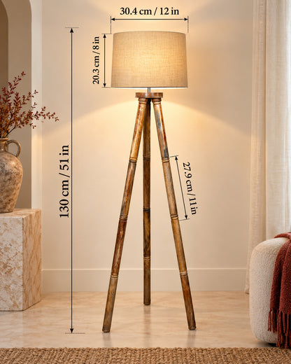 Wood Tripod Floor Lamp, Mid Century Standing Lamp, E27 Lamp Base, With shade Modern Design Floor Reading Lamp for Living Room Bedroom, Study Room and Office