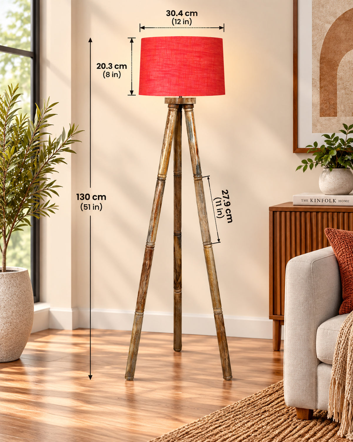 Wood Tripod Floor Lamp, Mid Century Standing Lamp, E27 Lamp Base, With shade Modern Design Floor Reading Lamp for Living Room Bedroom, Study Room and Office