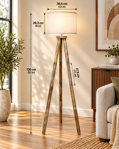 Wood Tripod Floor Lamp, Mid Century Standing Lamp, E27 Lamp Base, With shade Modern Design Floor Reading Lamp for Living Room Bedroom, Study Room and Office