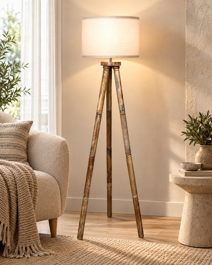Wood Tripod Floor Lamp, Mid Century Standing Lamp, E27 Lamp Base, With shade Modern Design Floor Reading Lamp for Living Room Bedroom, Study Room and Office