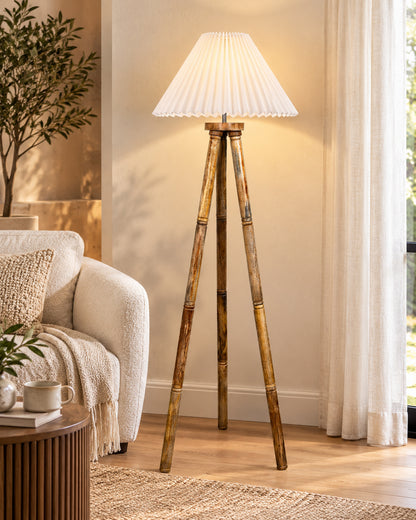 Wood Tripod Floor Lamp, Mid Century Standing Lamp, E27 Lamp Base, With shade Modern Design Floor Reading Lamp for Living Room Bedroom, Study Room and Office