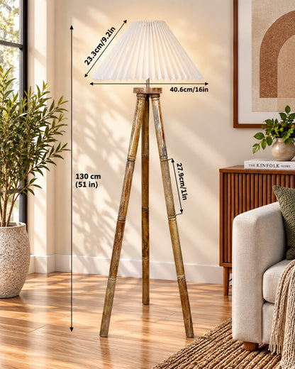 Wood Tripod Floor Lamp, Mid Century Standing Lamp, E27 Lamp Base, With shade Modern Design Floor Reading Lamp for Living Room Bedroom, Study Room and Office