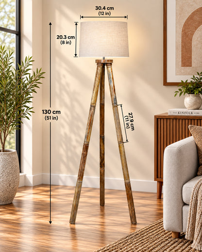 Wood Tripod Floor Lamp, Mid Century Standing Lamp, E27 Lamp Base, With shade Modern Design Floor Reading Lamp for Living Room Bedroom, Study Room and Office