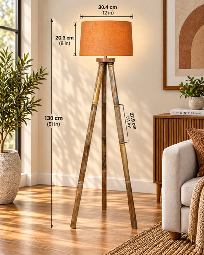 Wood Tripod Floor Lamp, Mid Century Standing Lamp, E27 Lamp Base, With shade Modern Design Floor Reading Lamp for Living Room Bedroom, Study Room and Office