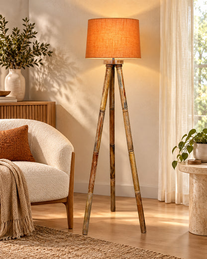 Wood Tripod Floor Lamp, Mid Century Standing Lamp, E27 Lamp Base, With shade Modern Design Floor Reading Lamp for Living Room Bedroom, Study Room and Office