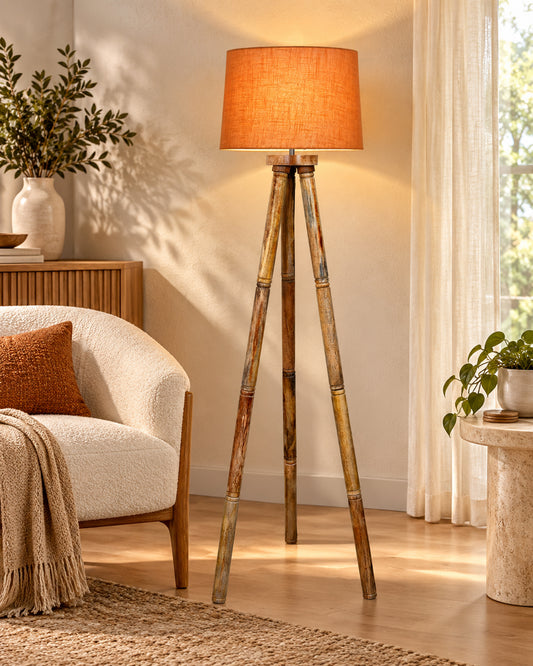 Wood Tripod Floor Lamp, Mid Century Standing Lamp, E27 Lamp Base, With shade Modern Design Floor Reading Lamp for Living Room Bedroom, Study Room and Office