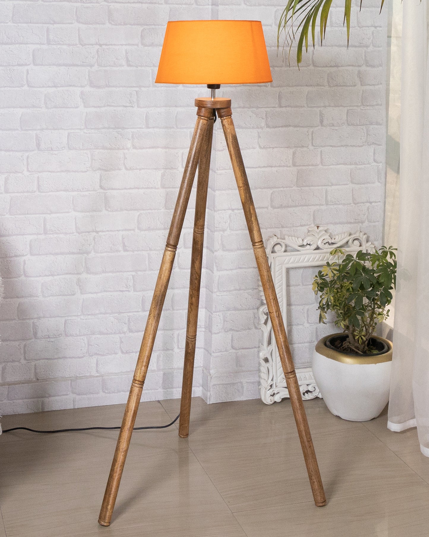 Wood Tripod Floor Lamp, Mid Century Standing Lamp, E27 Lamp Base, With shade Modern Design Floor Reading Lamp for Living Room Bedroom, Study Room and Office