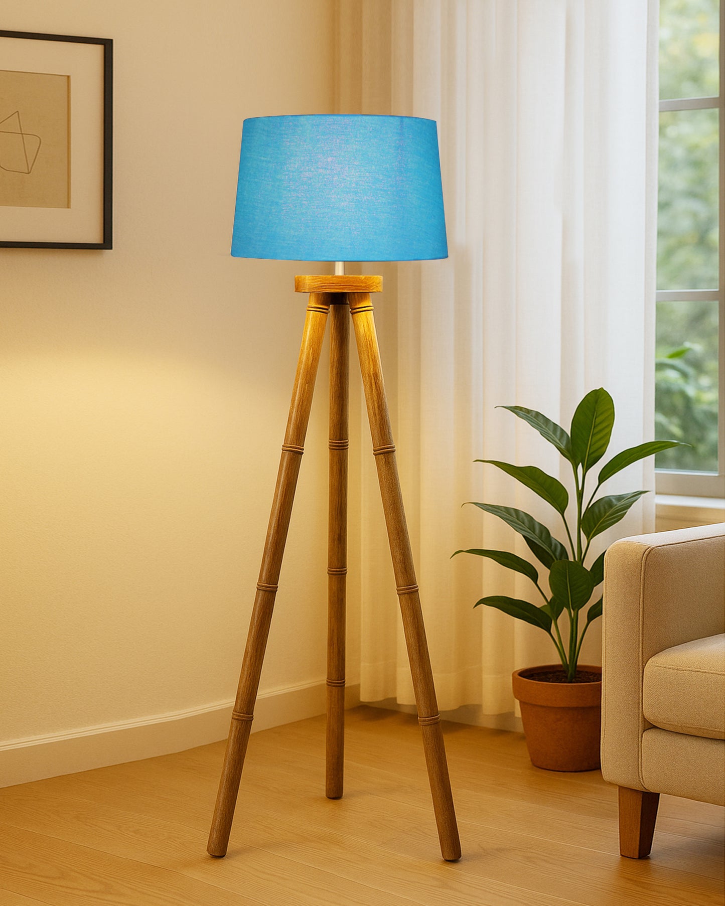 Wood Tripod Floor Lamp, Mid Century Standing Lamp, E27 Lamp Base, With shade Modern Design Floor Reading Lamp for Living Room Bedroom, Study Room and Office