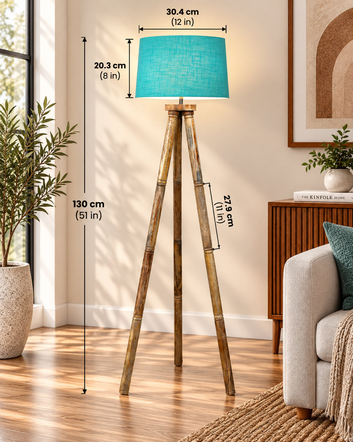Wood Tripod Floor Lamp, Mid Century Standing Lamp, E27 Lamp Base, With shade Modern Design Floor Reading Lamp for Living Room Bedroom, Study Room and Office