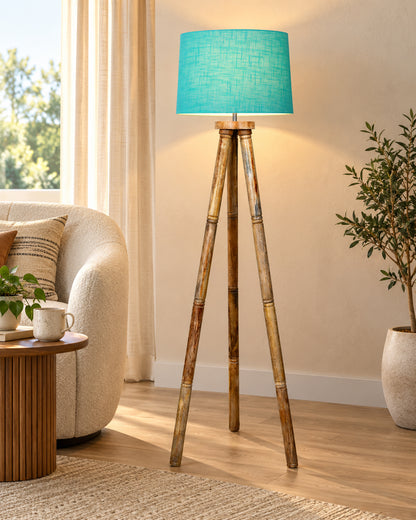 Wood Tripod Floor Lamp, Mid Century Standing Lamp, E27 Lamp Base, With shade Modern Design Floor Reading Lamp for Living Room Bedroom, Study Room and Office